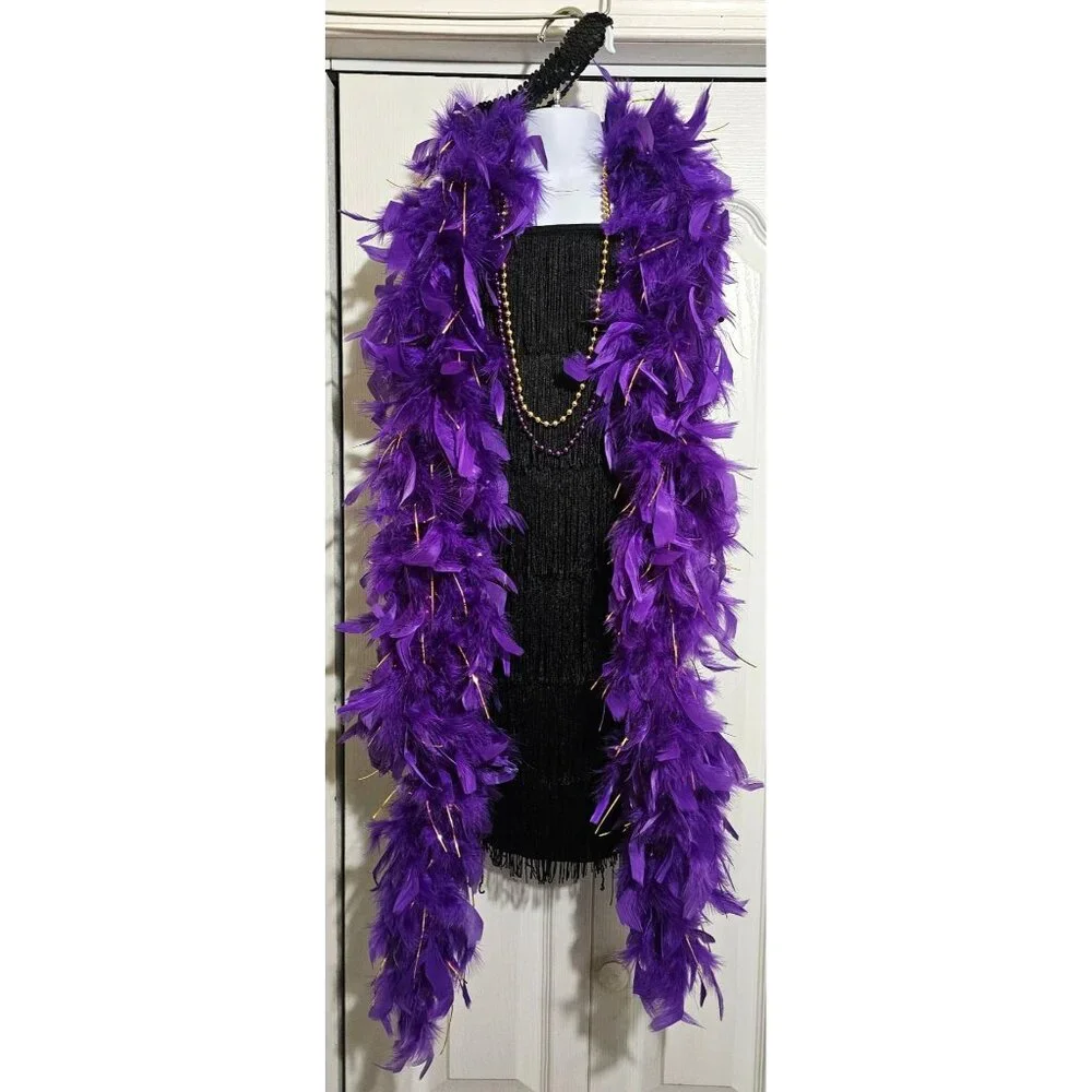 Girls Roaring 20s Flapper Costume Dress Feather Boa Headband Pearls 1920s Kids